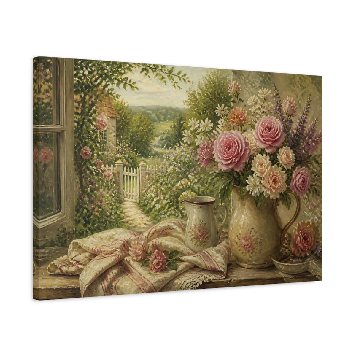 Side Mockup 2. Floral Pink Rose Bouquet shown as canvas print