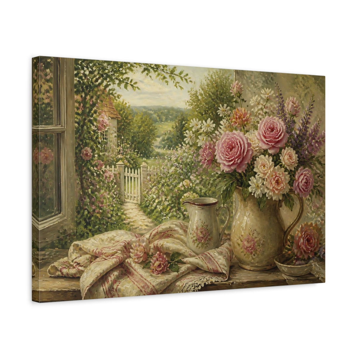 Side Mockup 3. Floral Pink Rose Bouquet shown as canvas print
