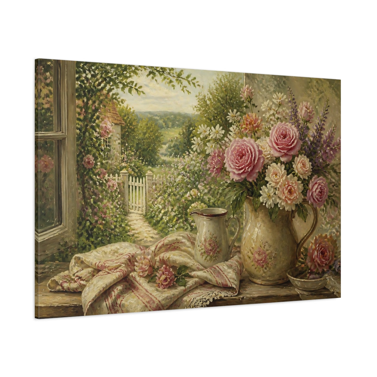 Side Mockup 1. Floral Pink Rose Bouquet shown as canvas print