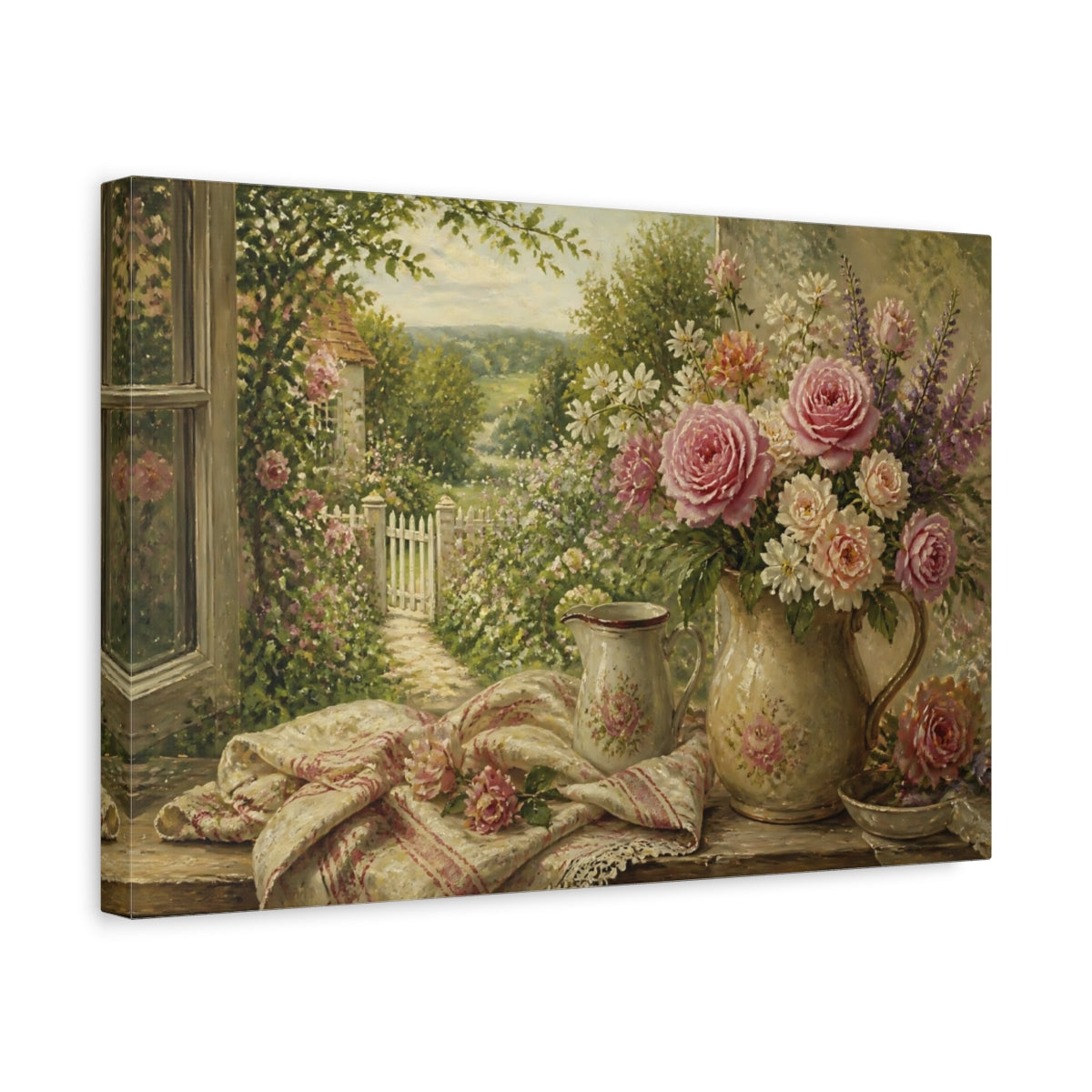 Side Mockup 4. Floral Pink Rose Bouquet shown as canvas print