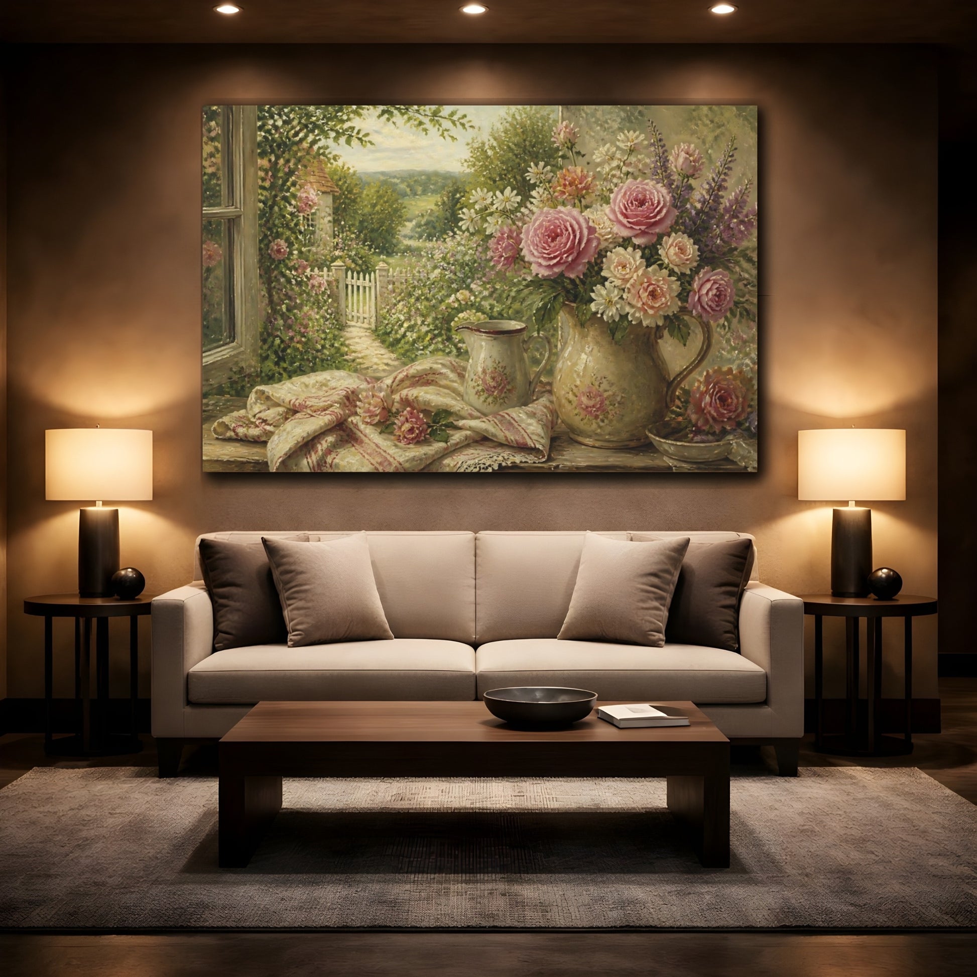 Mockup 2. Floral Pink Rose Bouquet shown as canvas print