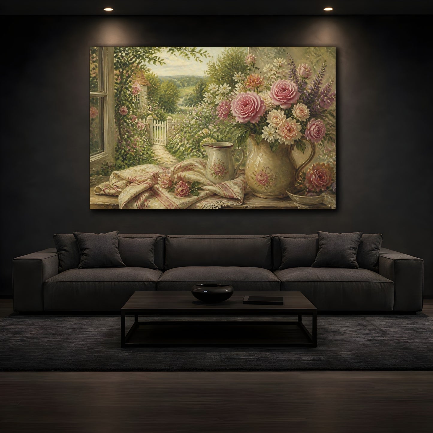 Mockup 3. Floral Pink Rose Bouquet shown as canvas print