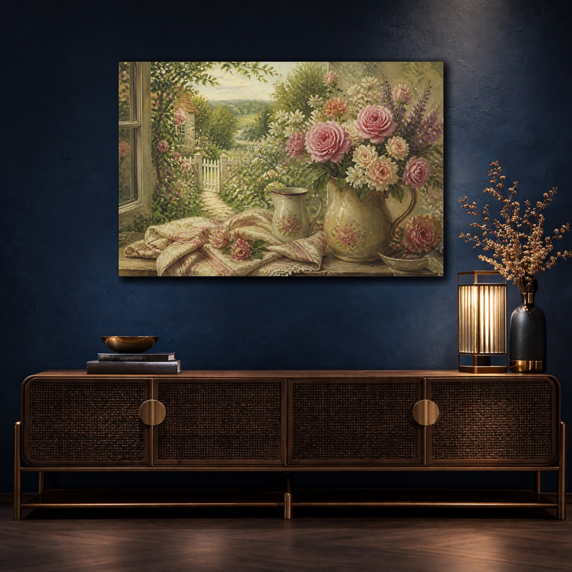 Mockup 4. Floral Pink Rose Bouquet shown as canvas print