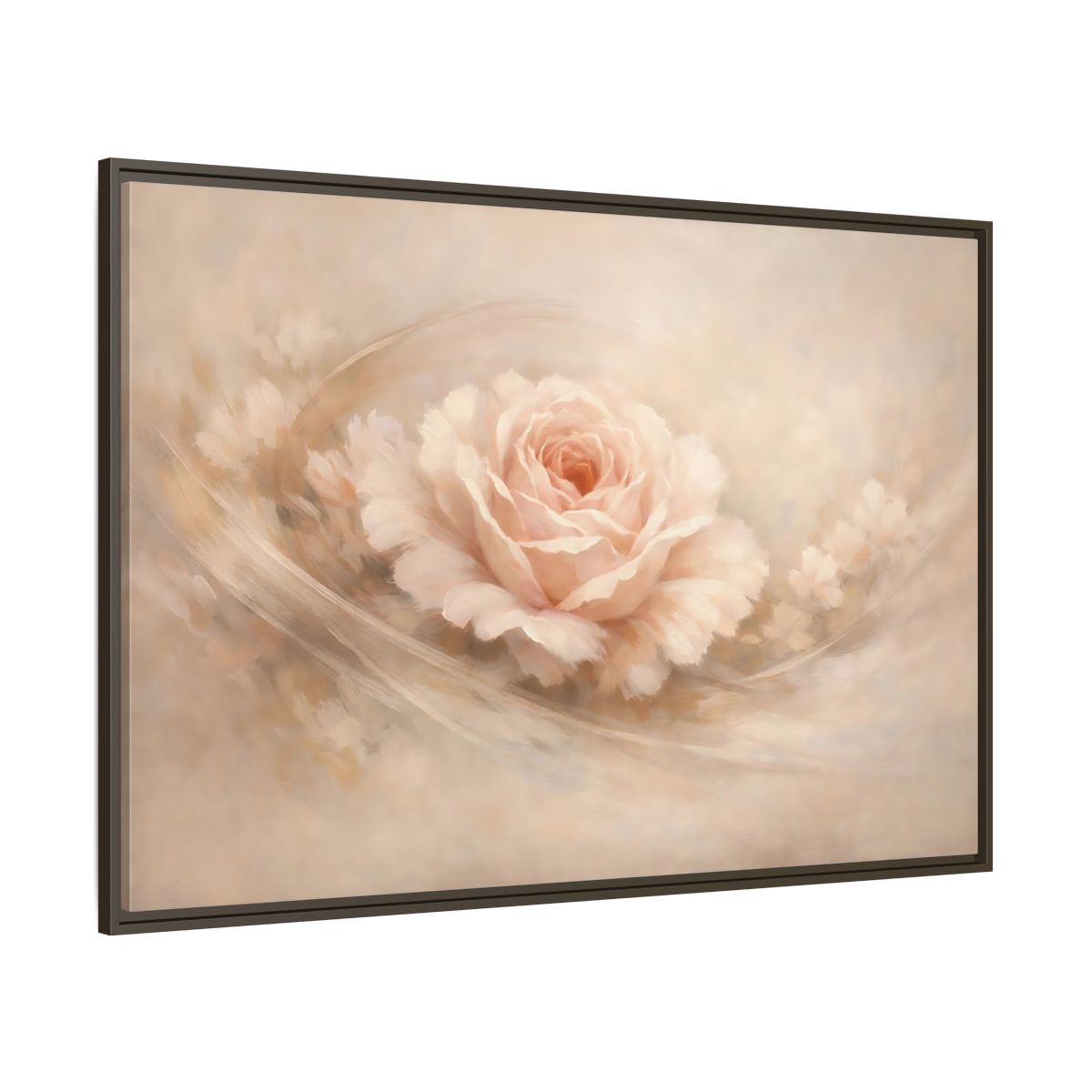 Main Mockup. Floral Pink Rose Pink And Beige shown as stretched canvas wall art