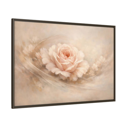 Main Mockup. Floral Pink Rose Pink And Beige shown as stretched canvas wall art