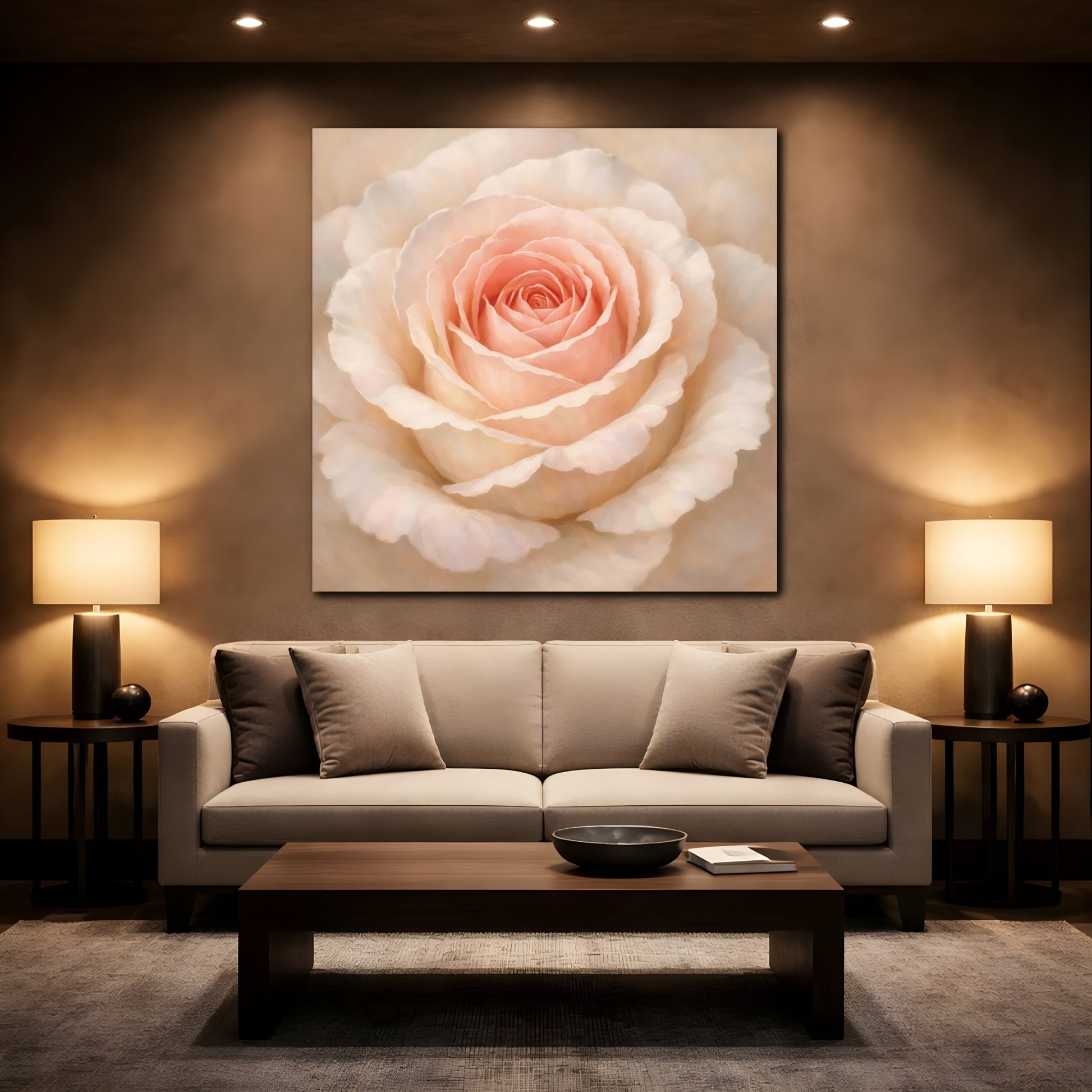 Mockup 2. Floral Pink Rose Pink Rose shown as stretched canvas wall art