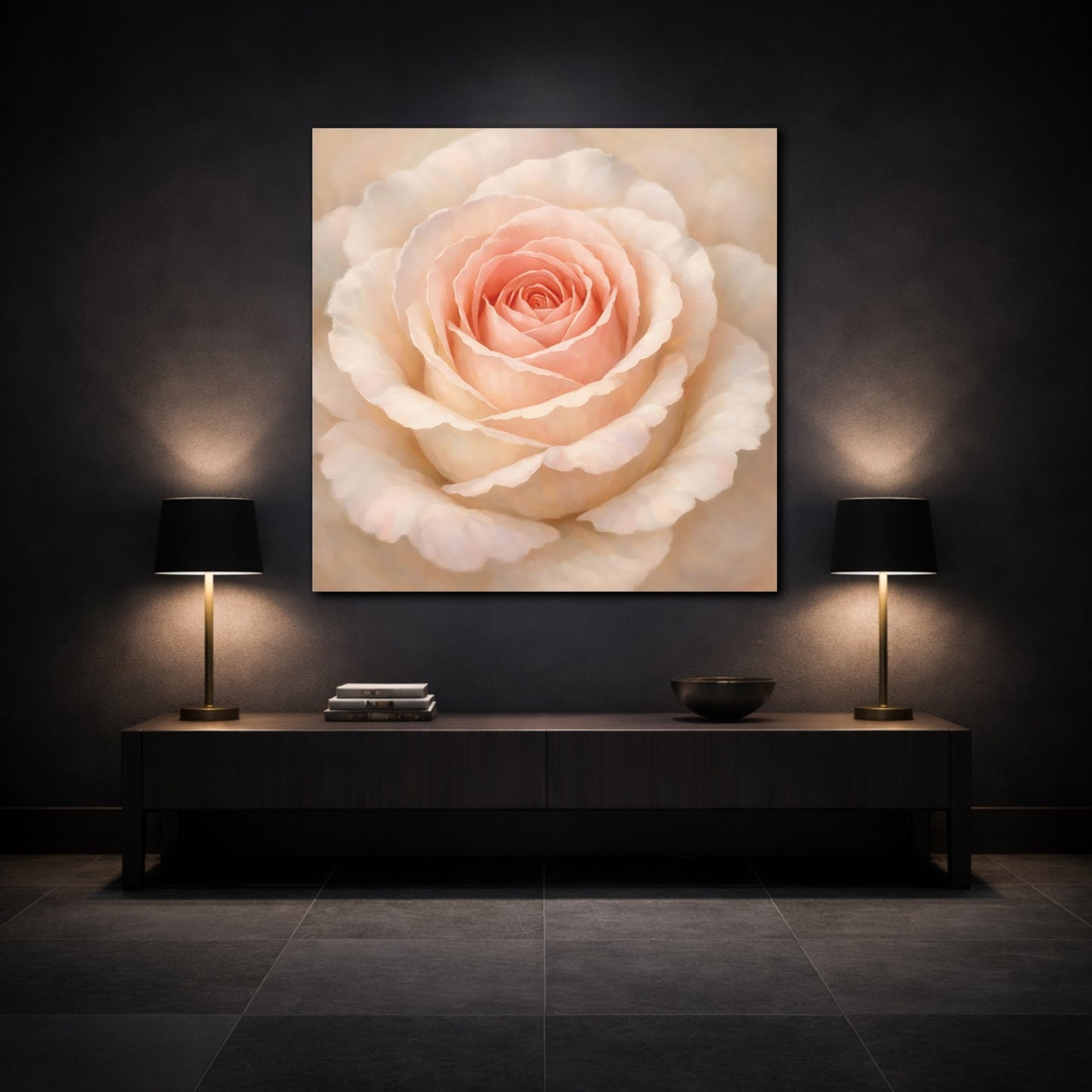 Mockup 3. Floral Pink Rose Pink Rose shown as stretched canvas wall art