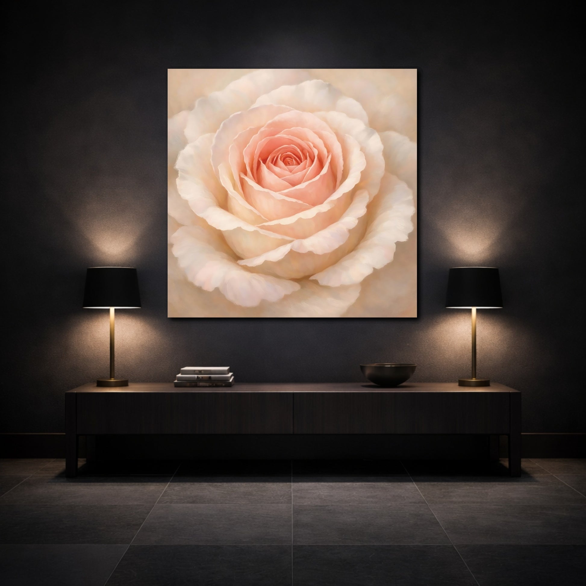 Mockup 3. Floral Pink Rose Pink Rose shown as stretched canvas wall art
