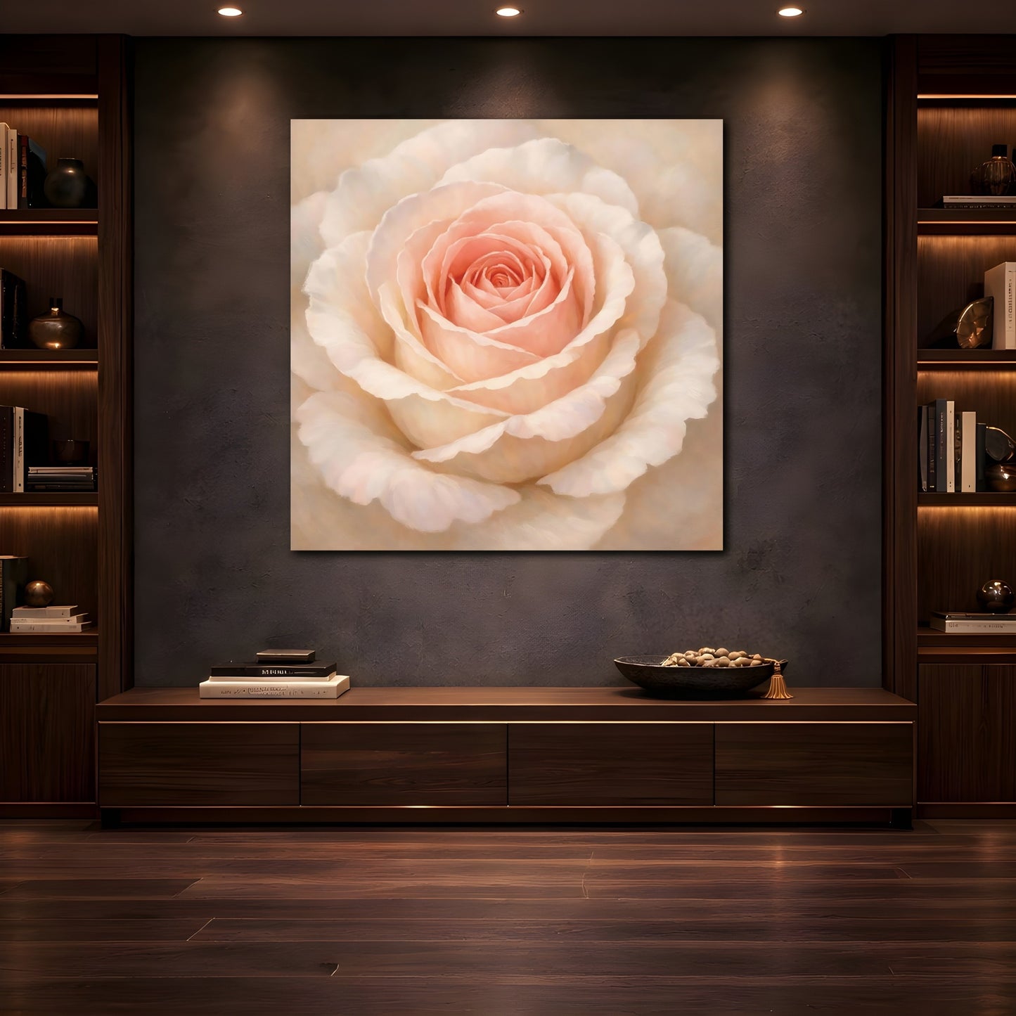 Mockup 4. Floral Pink Rose Pink Rose shown as stretched canvas wall art
