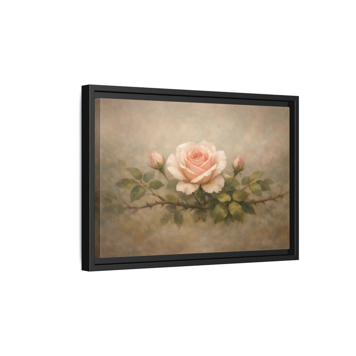 Side Mockup 6. Floral Pink Rose Soft Pink Rose shown as stretched canvas wall art