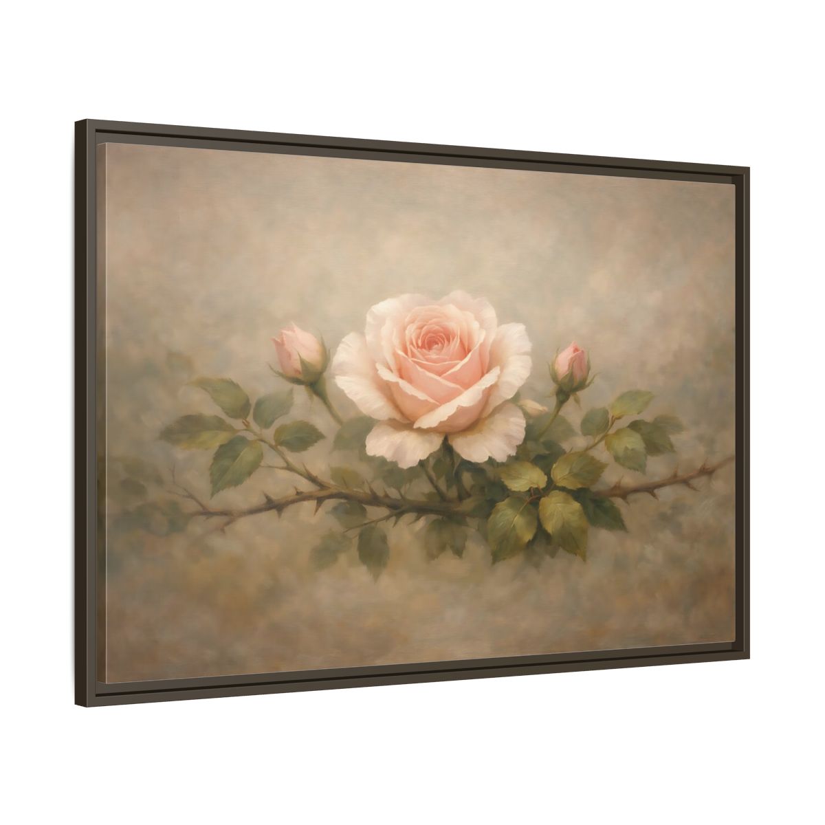 Side Mockup 9. Floral Pink Rose Soft Pink Rose shown as stretched canvas wall art