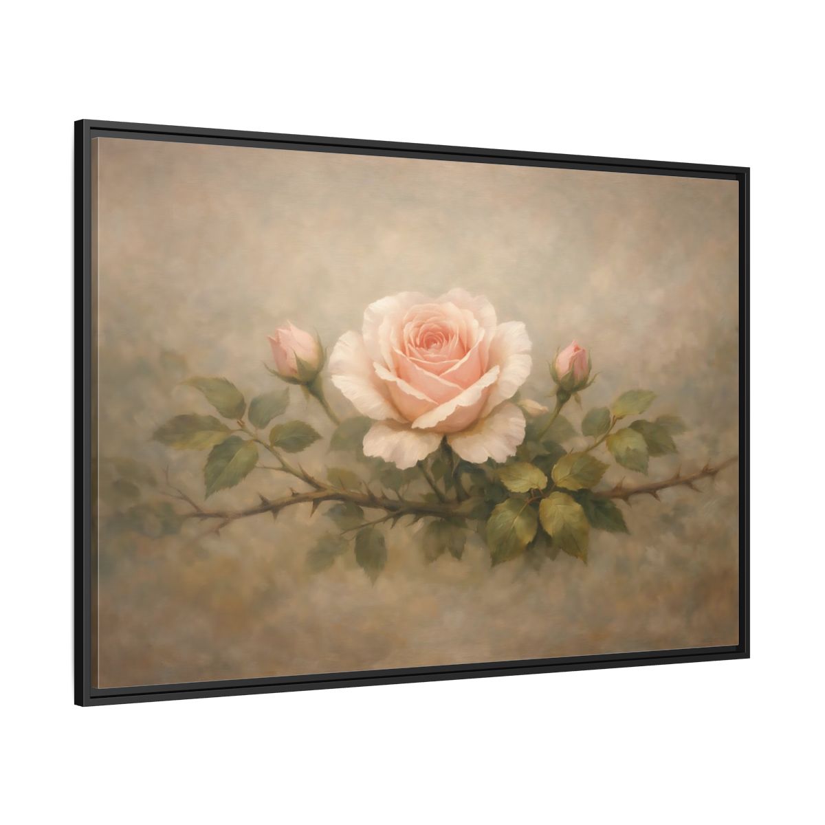 Side Mockup 12. Floral Pink Rose Soft Pink Rose shown as stretched canvas wall art