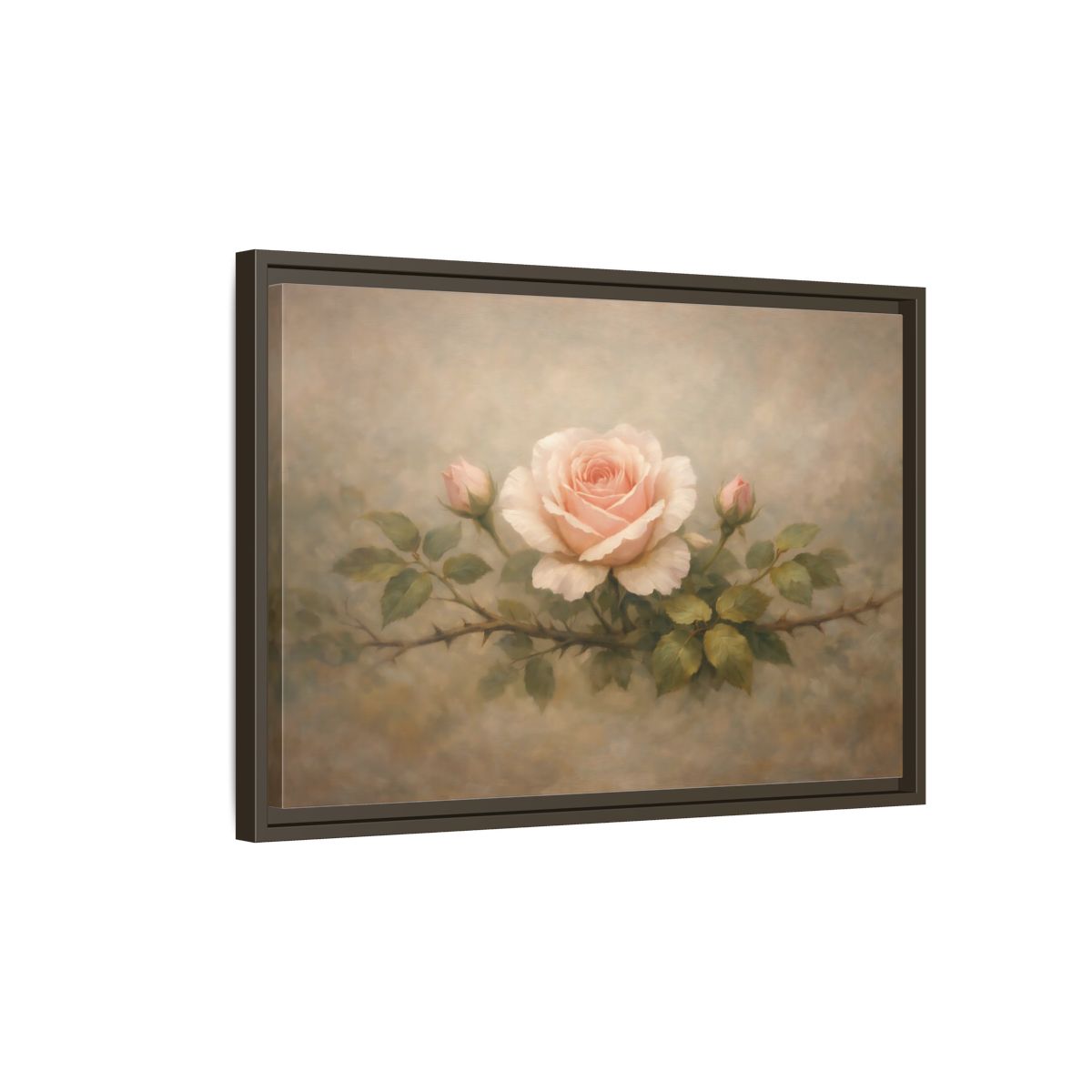 Side Mockup 2. Floral Pink Rose Soft Pink Rose shown as stretched canvas wall art