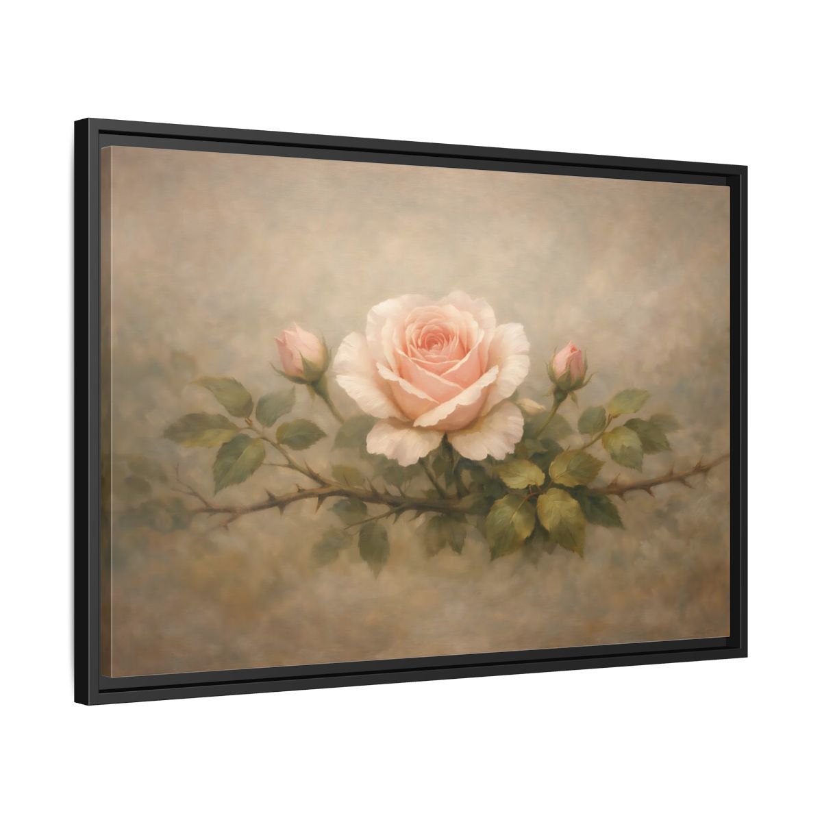 Side Mockup 14. Floral Pink Rose Soft Pink Rose shown as stretched canvas wall art