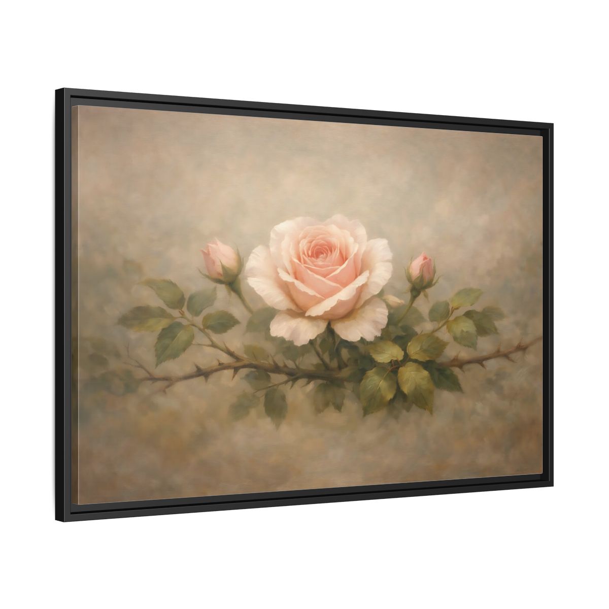 Side Mockup 13. Floral Pink Rose Soft Pink Rose shown as stretched canvas wall art