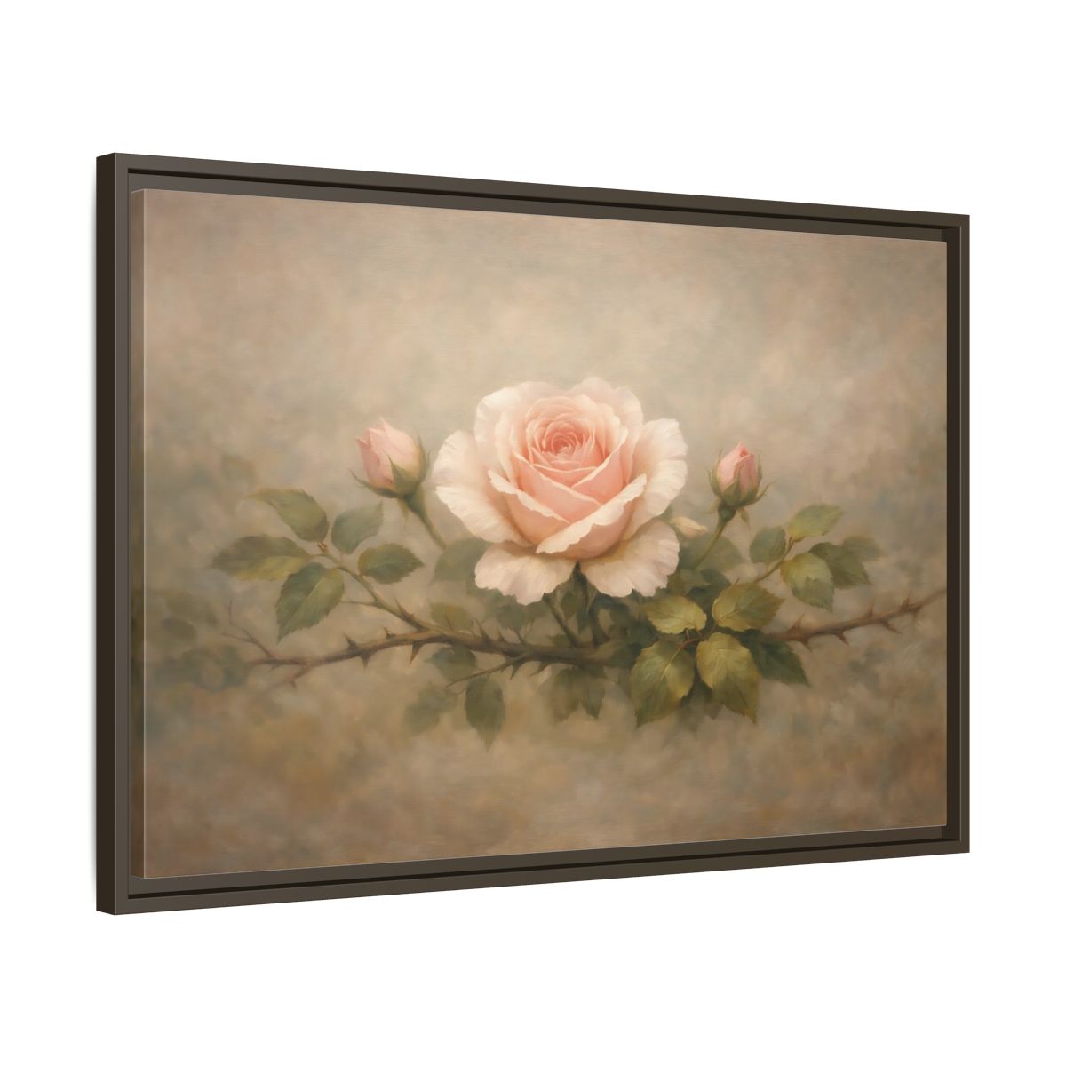 Side Mockup 11. Floral Pink Rose Soft Pink Rose shown as stretched canvas wall art