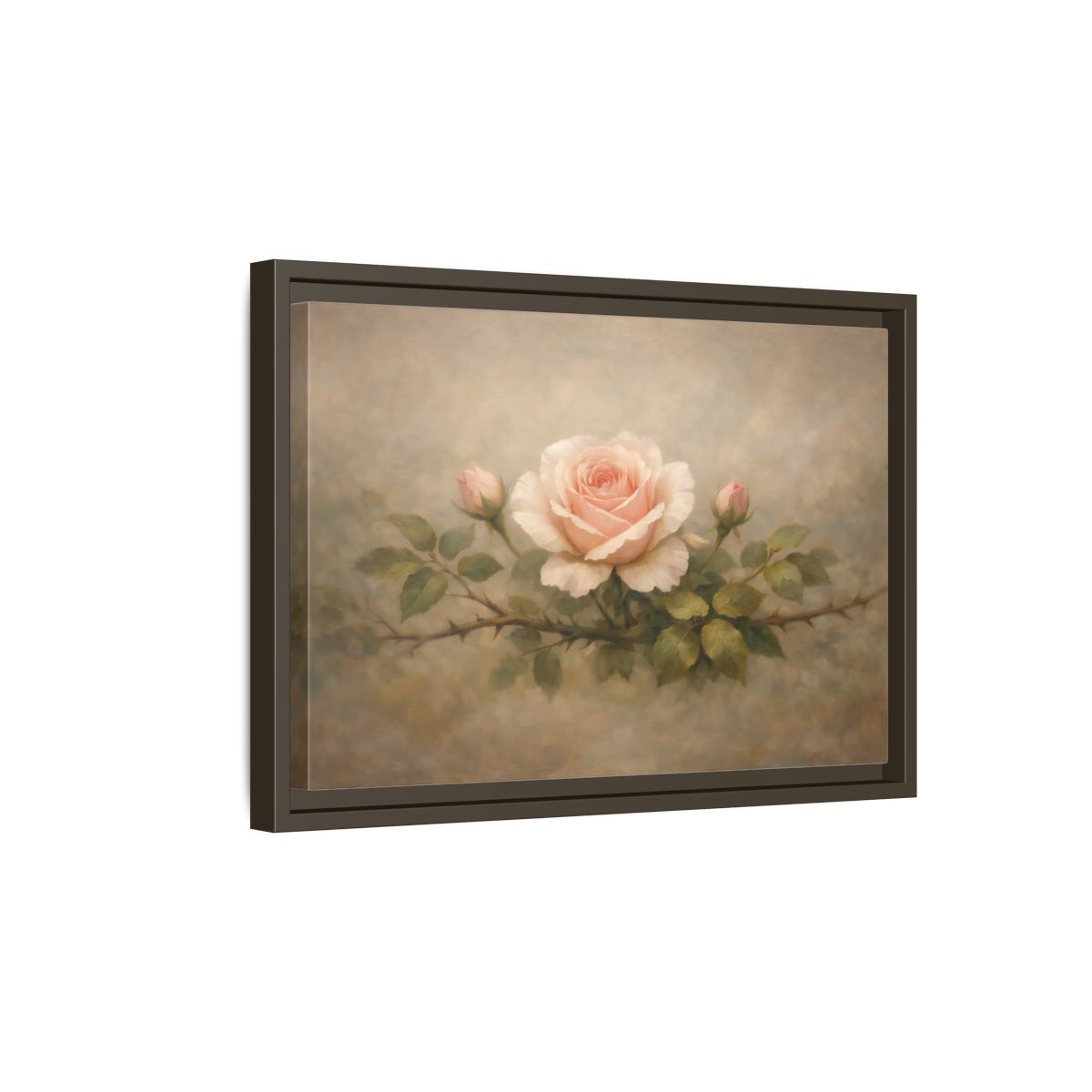 Side Mockup 5. Floral Pink Rose Soft Pink Rose shown as stretched canvas wall art