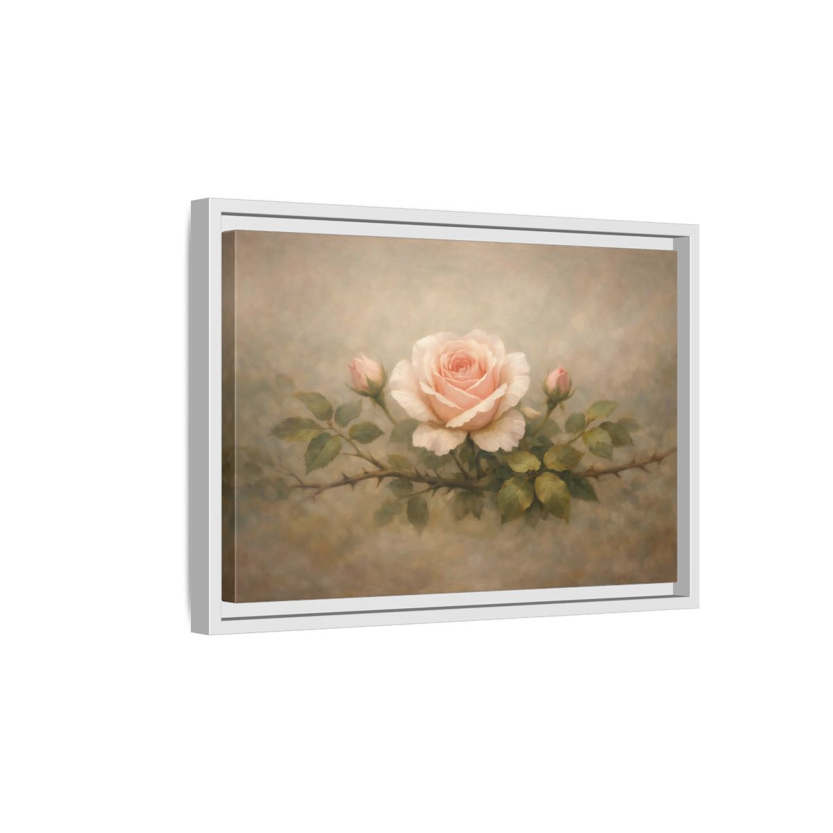 Side Mockup 4. Floral Pink Rose Soft Pink Rose shown as stretched canvas wall art