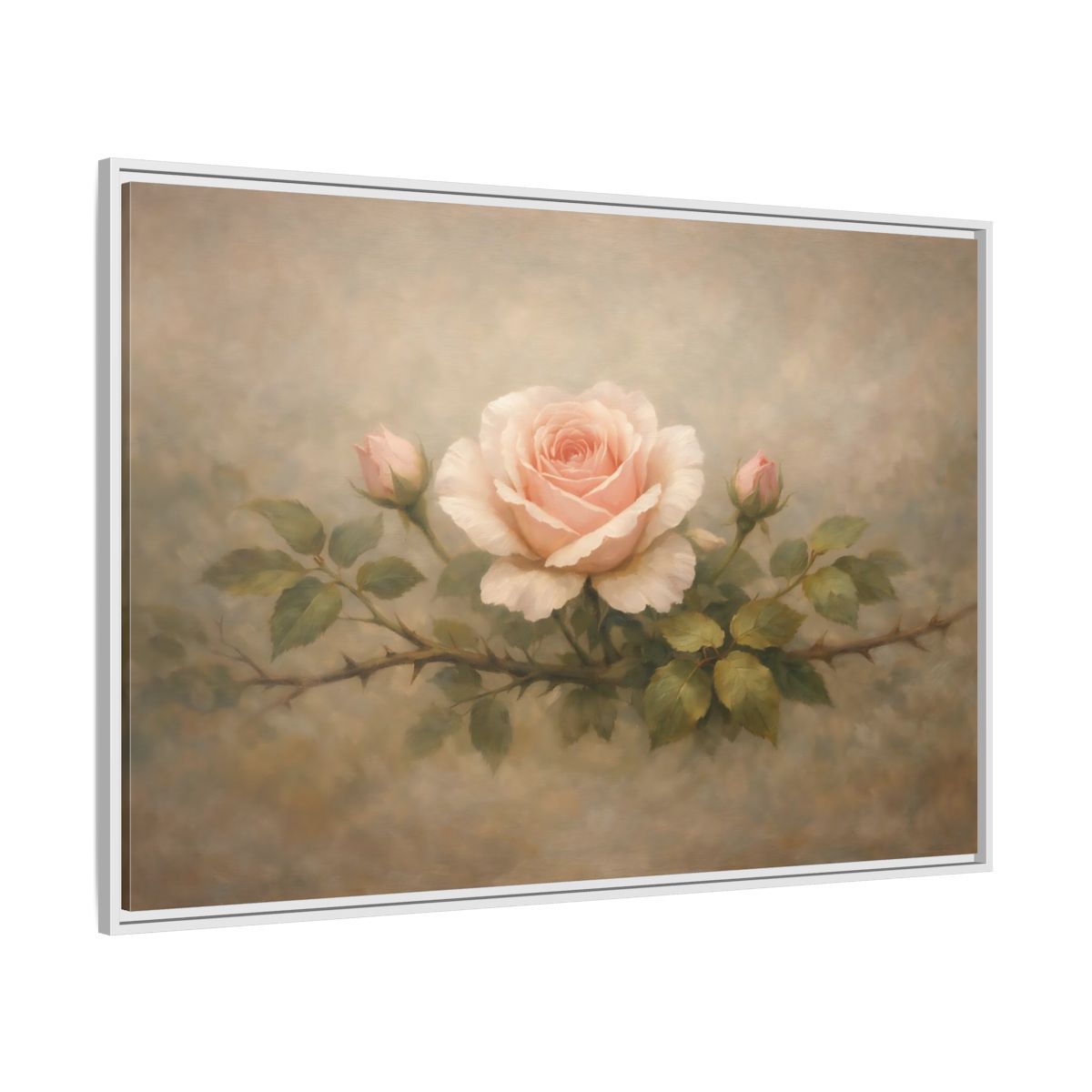 Side Mockup 7. Floral Pink Rose Soft Pink Rose shown as stretched canvas wall art