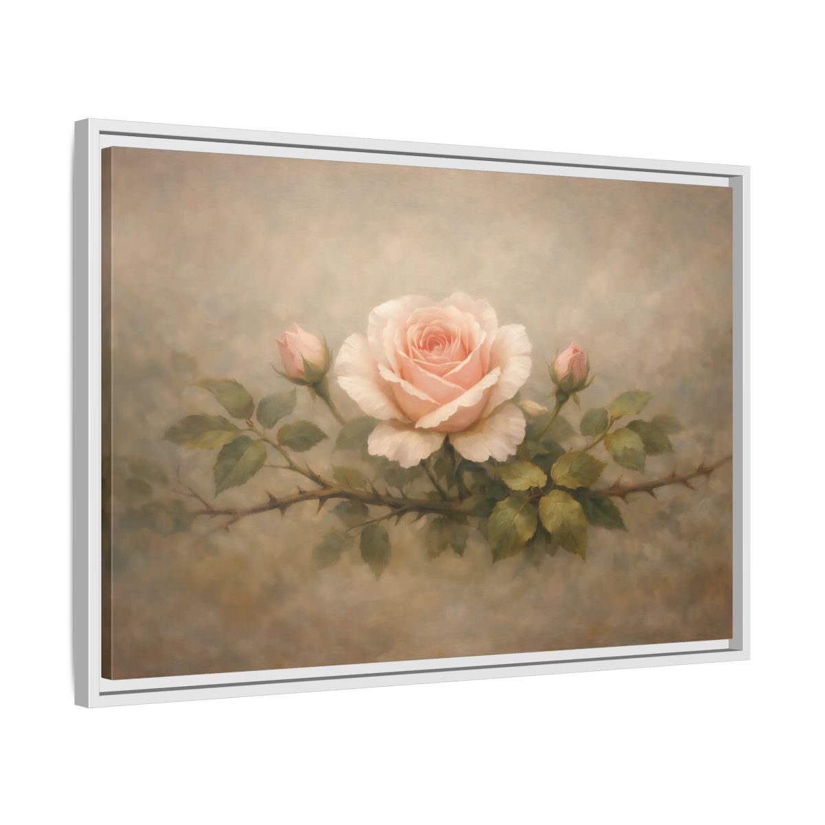 Side Mockup 10. Floral Pink Rose Soft Pink Rose shown as stretched canvas wall art
