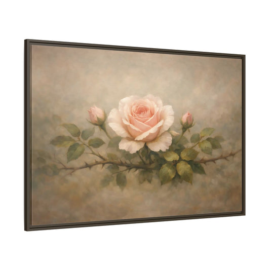 Main Mockup. Floral Pink Rose Soft Pink Rose shown as stretched canvas wall art