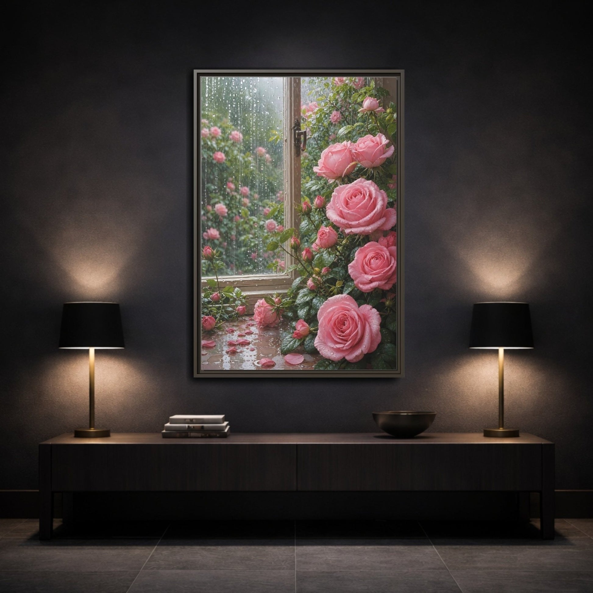 Floral Pink Roses Framed Canvas Print – Bedroom, Above Bed - YesArtYes