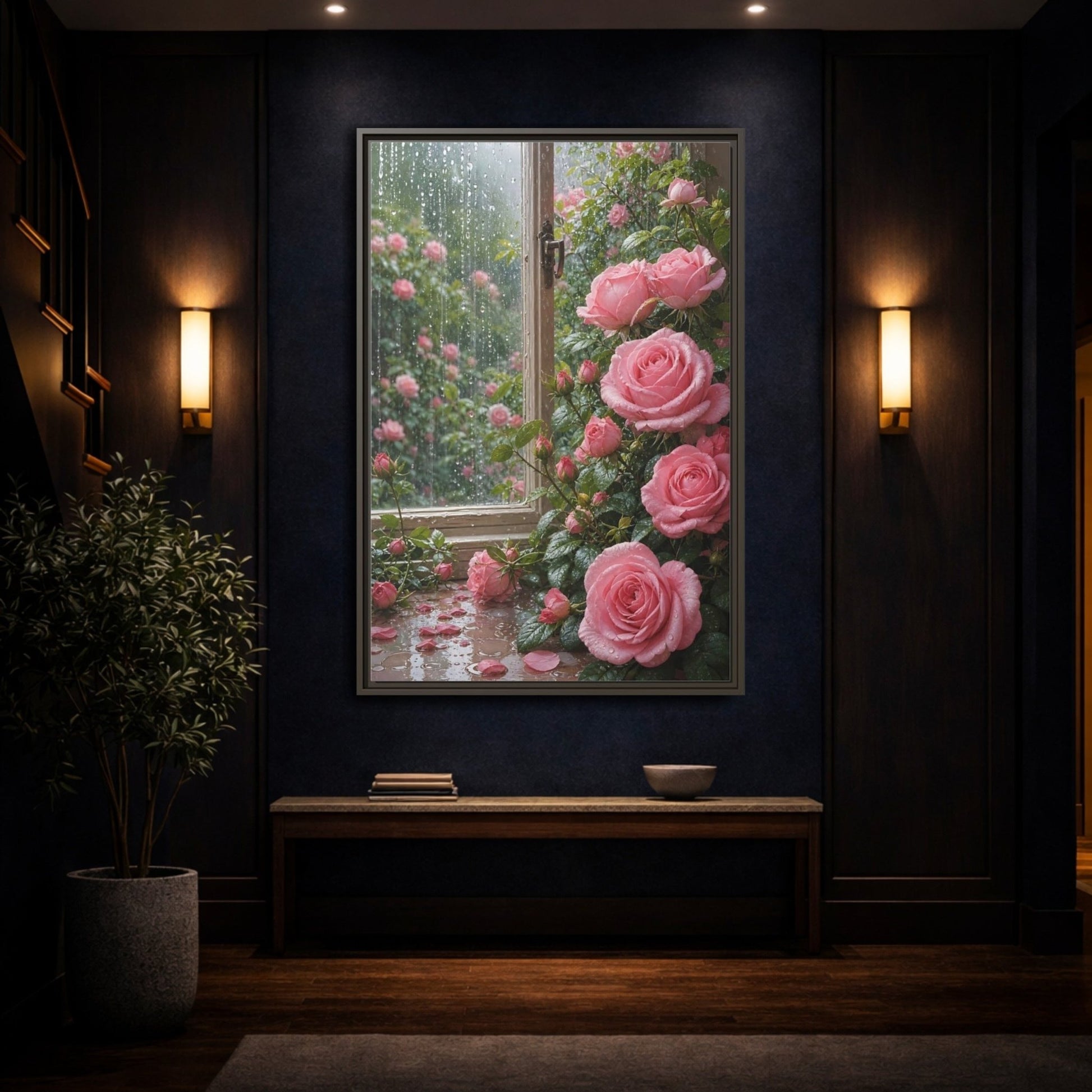 Floral Pink Roses Framed Canvas Print – Bedroom, Above Bed - YesArtYes