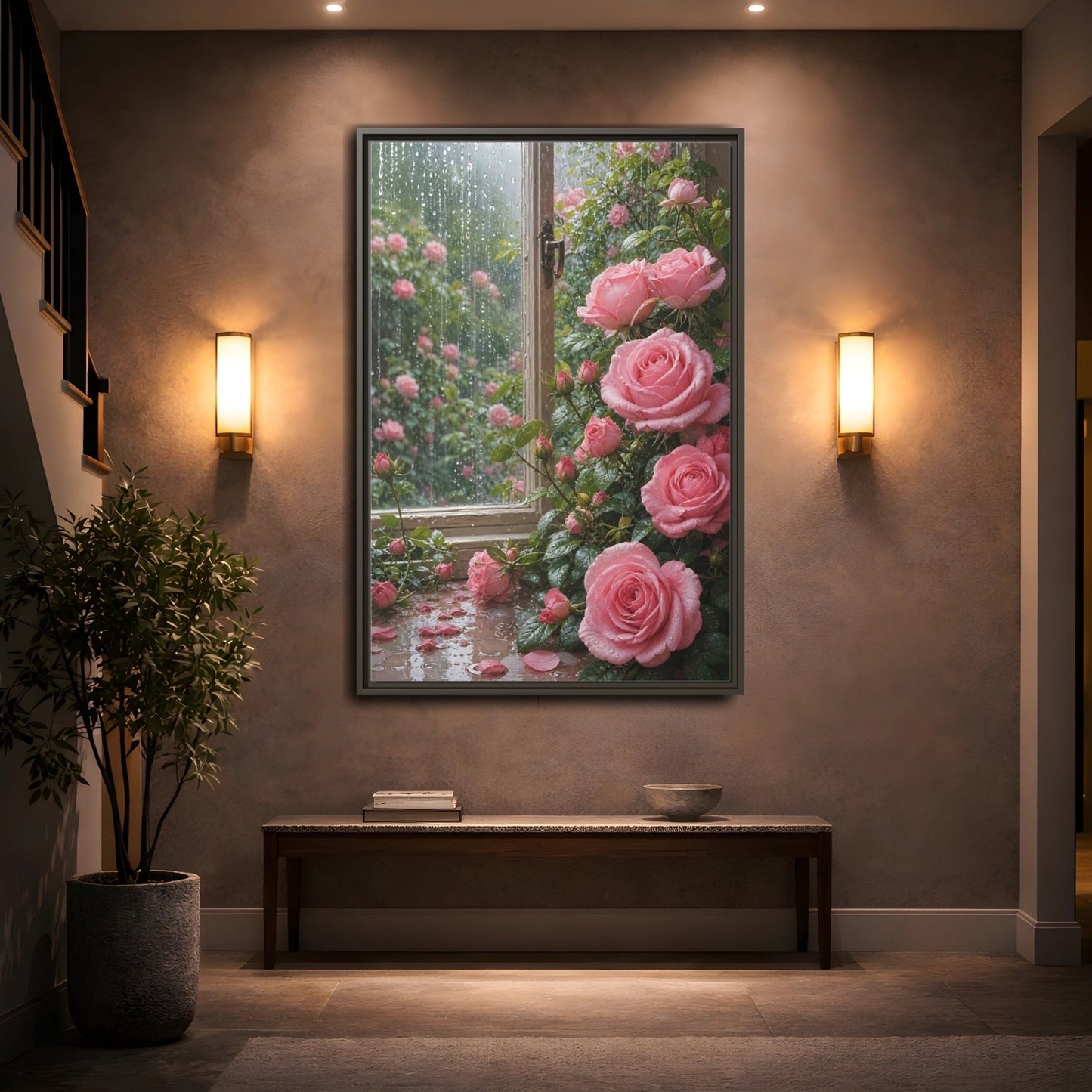 Floral Pink Roses Framed Canvas Print – Bedroom, Above Bed - YesArtYes