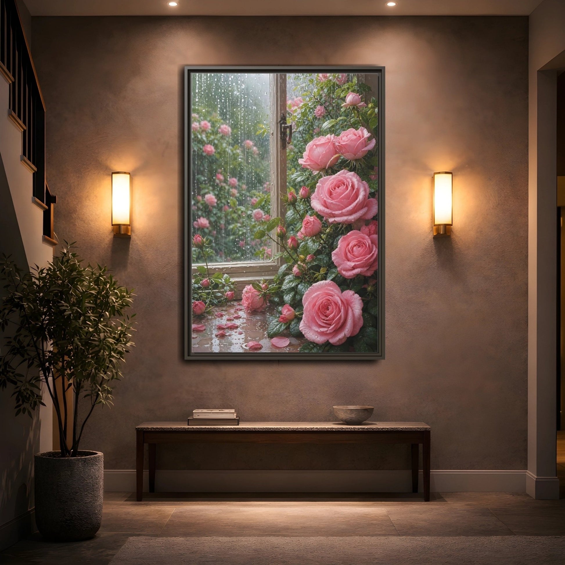 Floral Pink Roses Framed Canvas Print – Bedroom, Above Bed - YesArtYes
