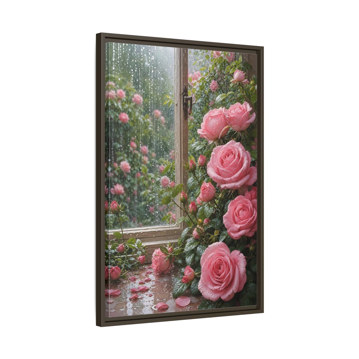 Side Mockup 11. Floral Pink Roses Pink Roses shown as framed canvas print