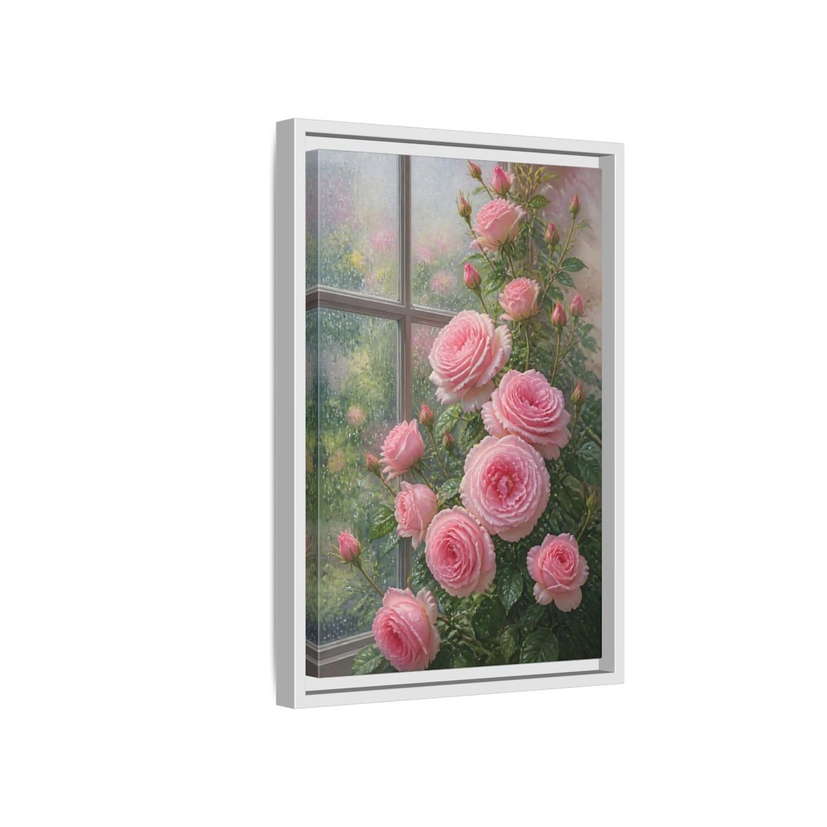 Floral Pink Roses Framed Canvas Print – Living Room, Above Fireplace - YesArtYes