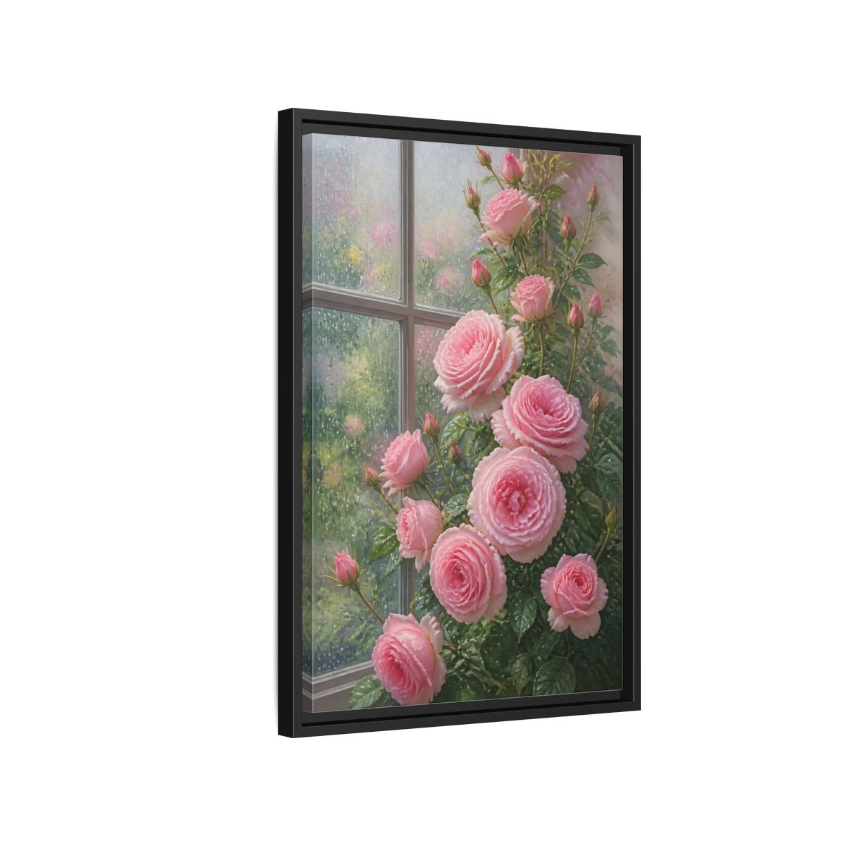 Floral Pink Roses Framed Canvas Print – Living Room, Above Fireplace - YesArtYes