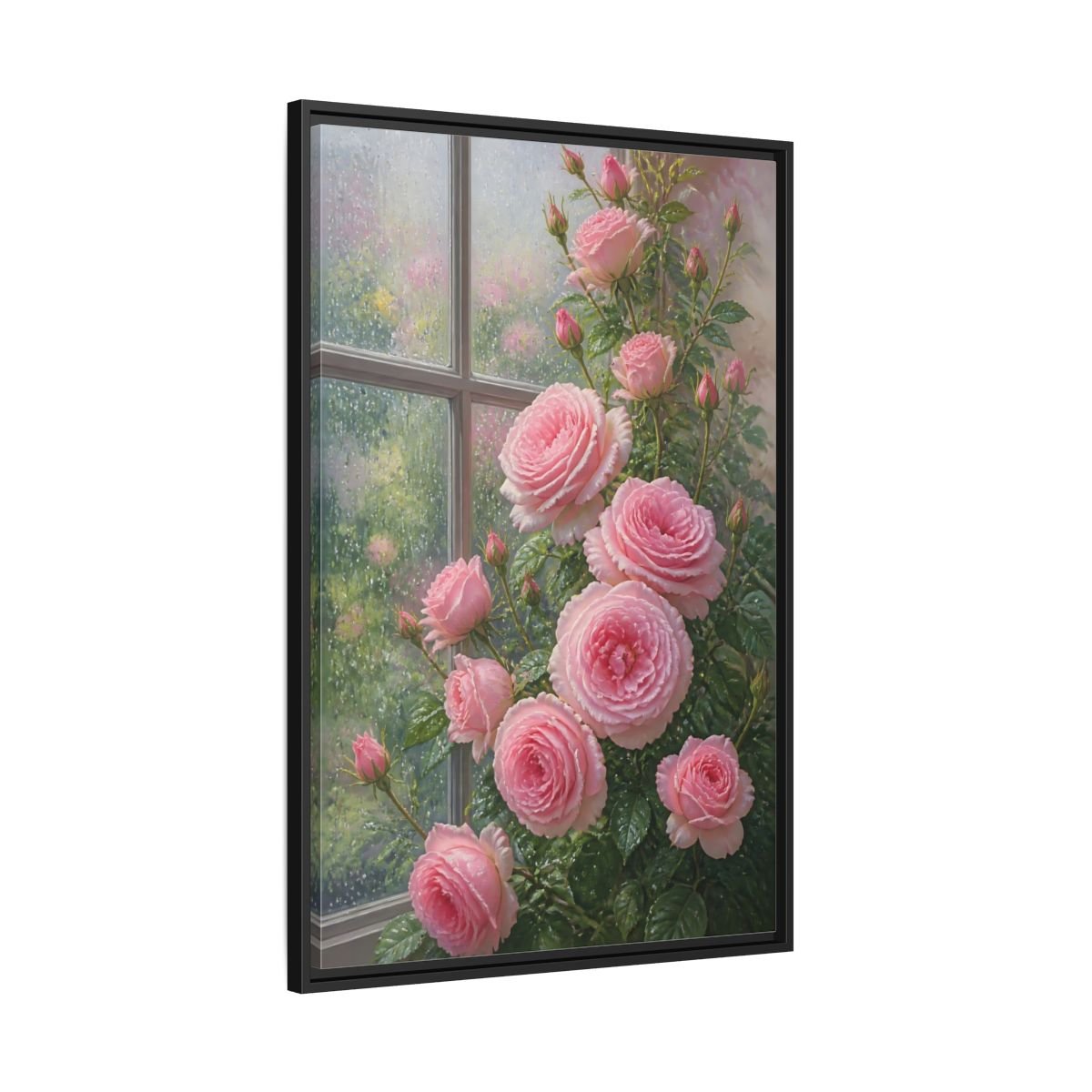 Floral Pink Roses Framed Canvas Print – Living Room, Above Fireplace - YesArtYes