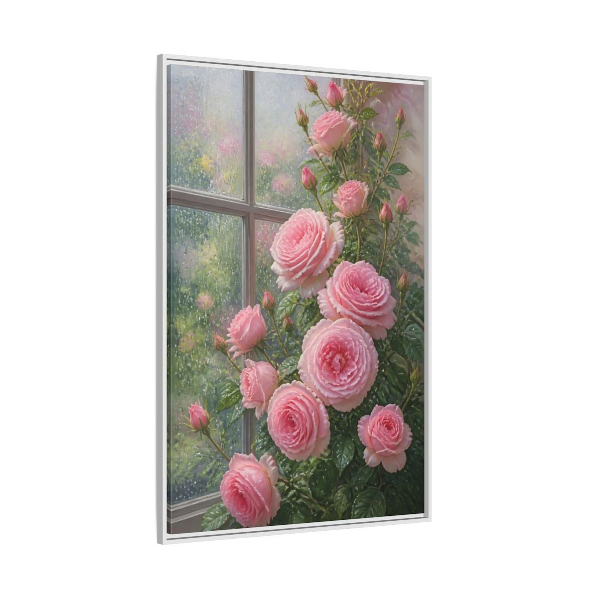 Floral Pink Roses Framed Canvas Print – Living Room, Above Fireplace - YesArtYes