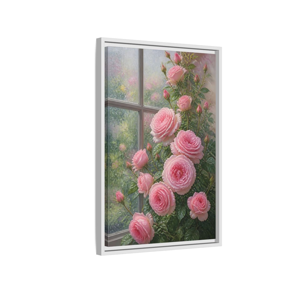Floral Pink Roses Framed Canvas Print – Living Room, Above Fireplace - YesArtYes