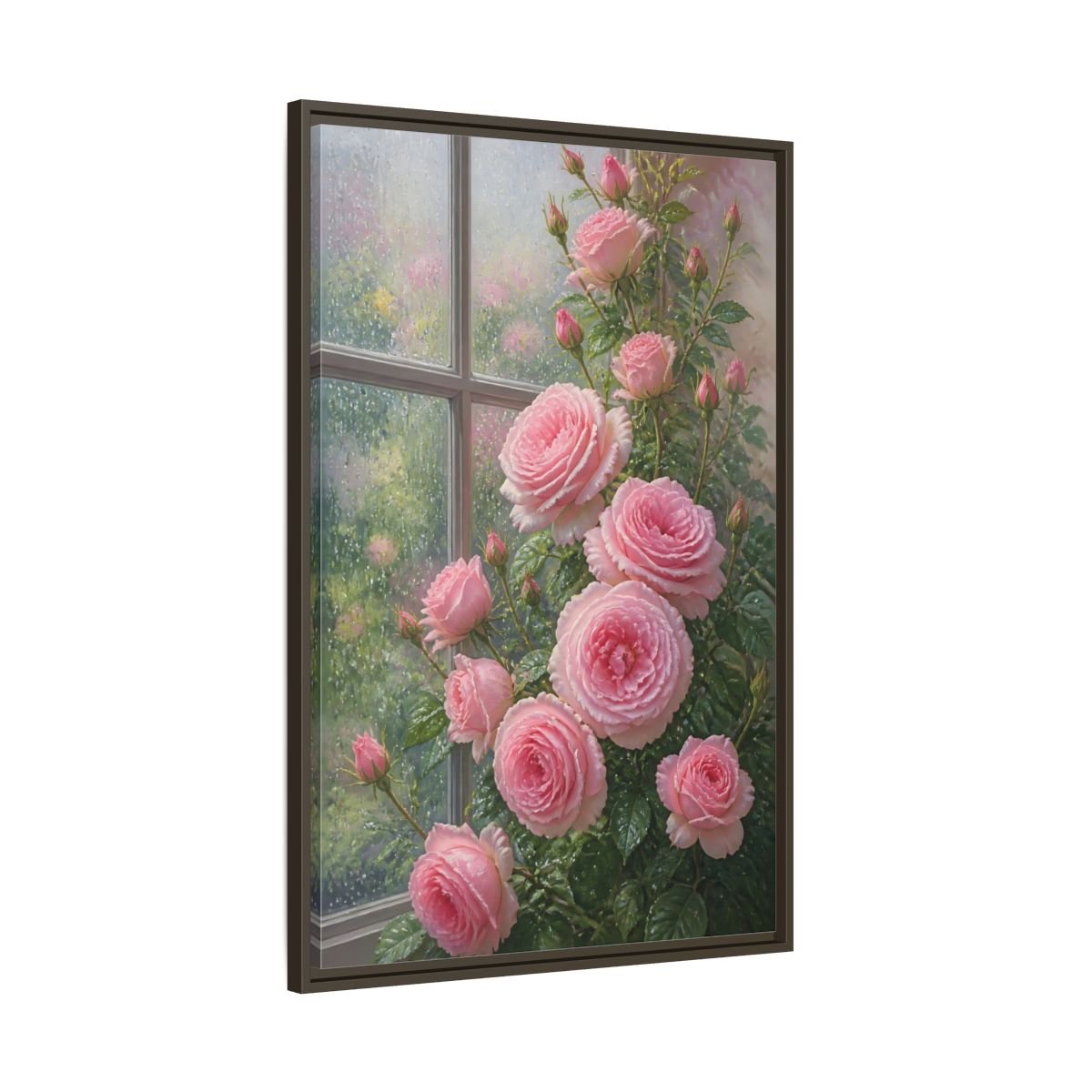 Floral Pink Roses Framed Canvas Print – Living Room, Above Fireplace - YesArtYes