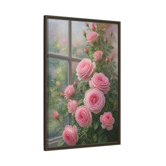 Floral Pink Roses Framed Canvas Print – Living Room, Above Fireplace - YesArtYes