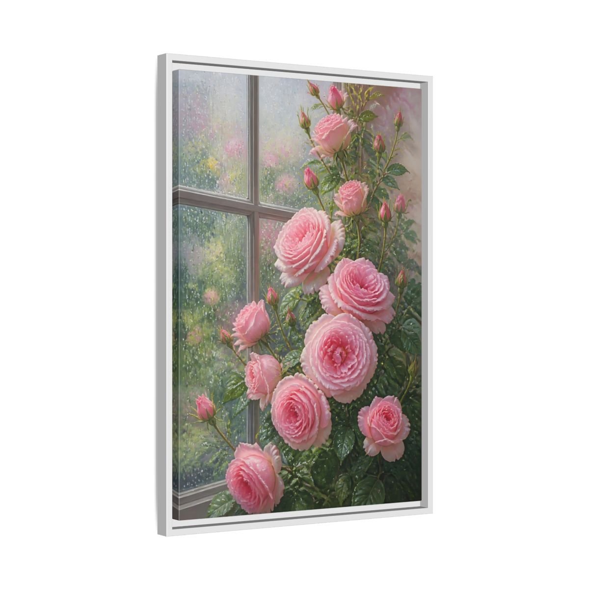 Floral Pink Roses Framed Canvas Print – Living Room, Above Fireplace - YesArtYes