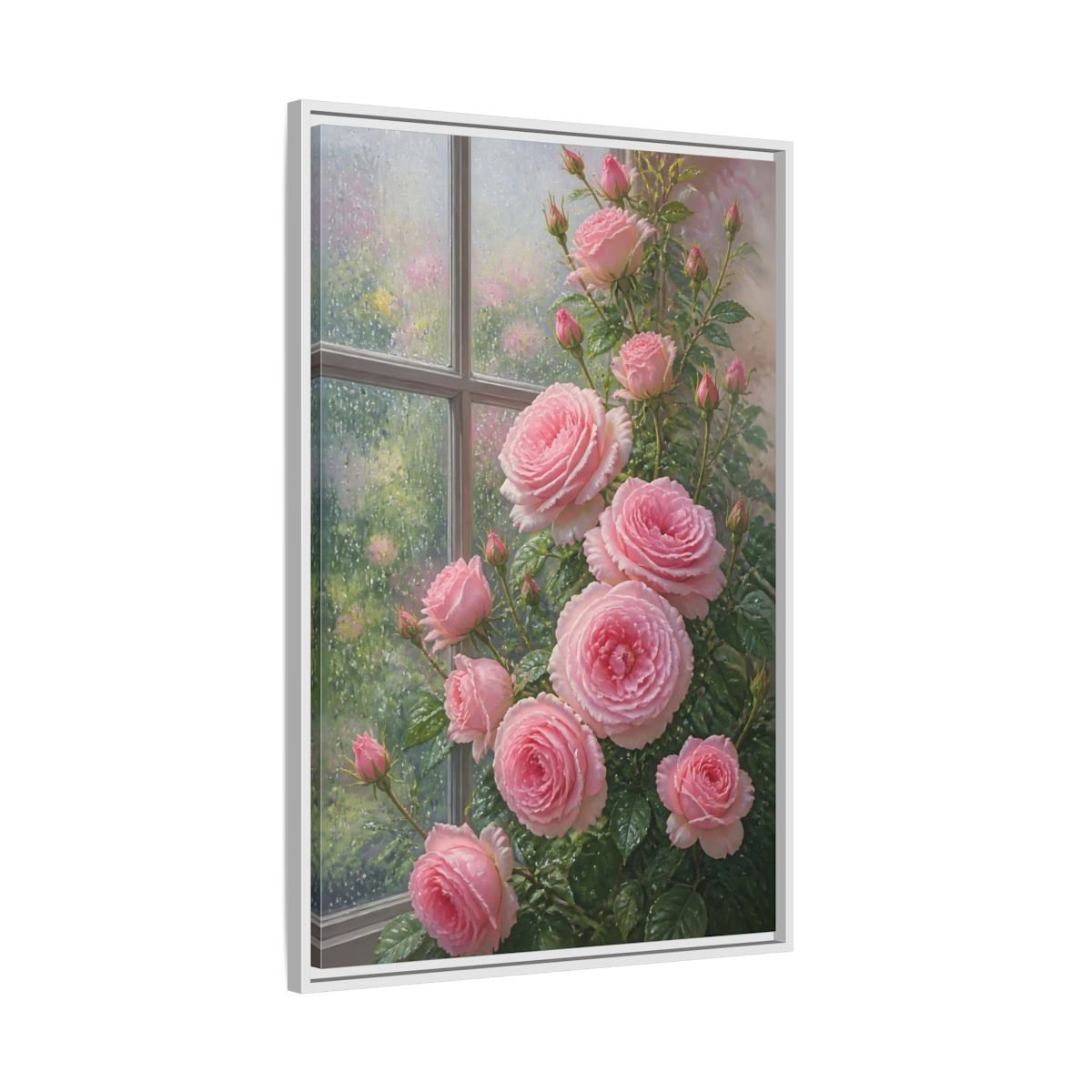 Floral Pink Roses Framed Canvas Print – Living Room, Above Fireplace - YesArtYes