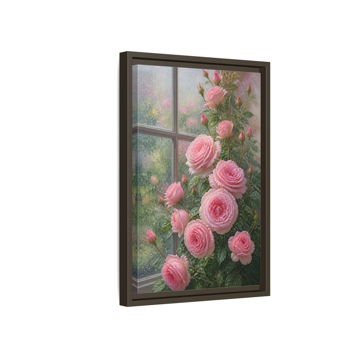 Side Mockup 5. Floral Pink Roses Pink Roses shown as framed canvas print