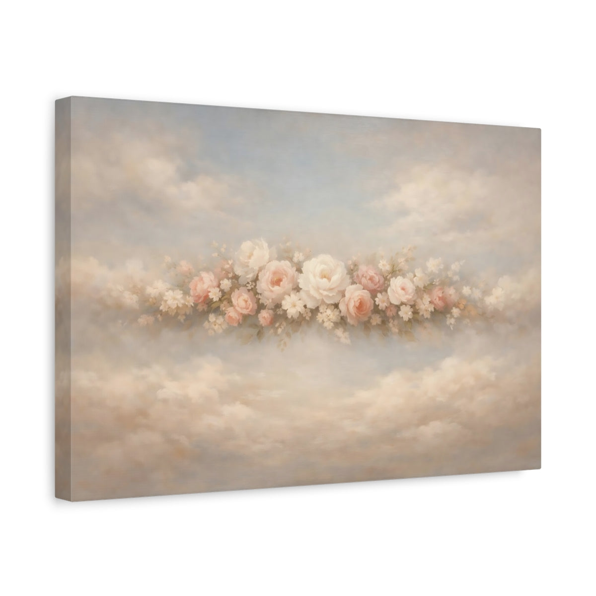 Side Mockup 4. Floral Pink Roses Pink Pastel Floral shown as stretched canvas wall art