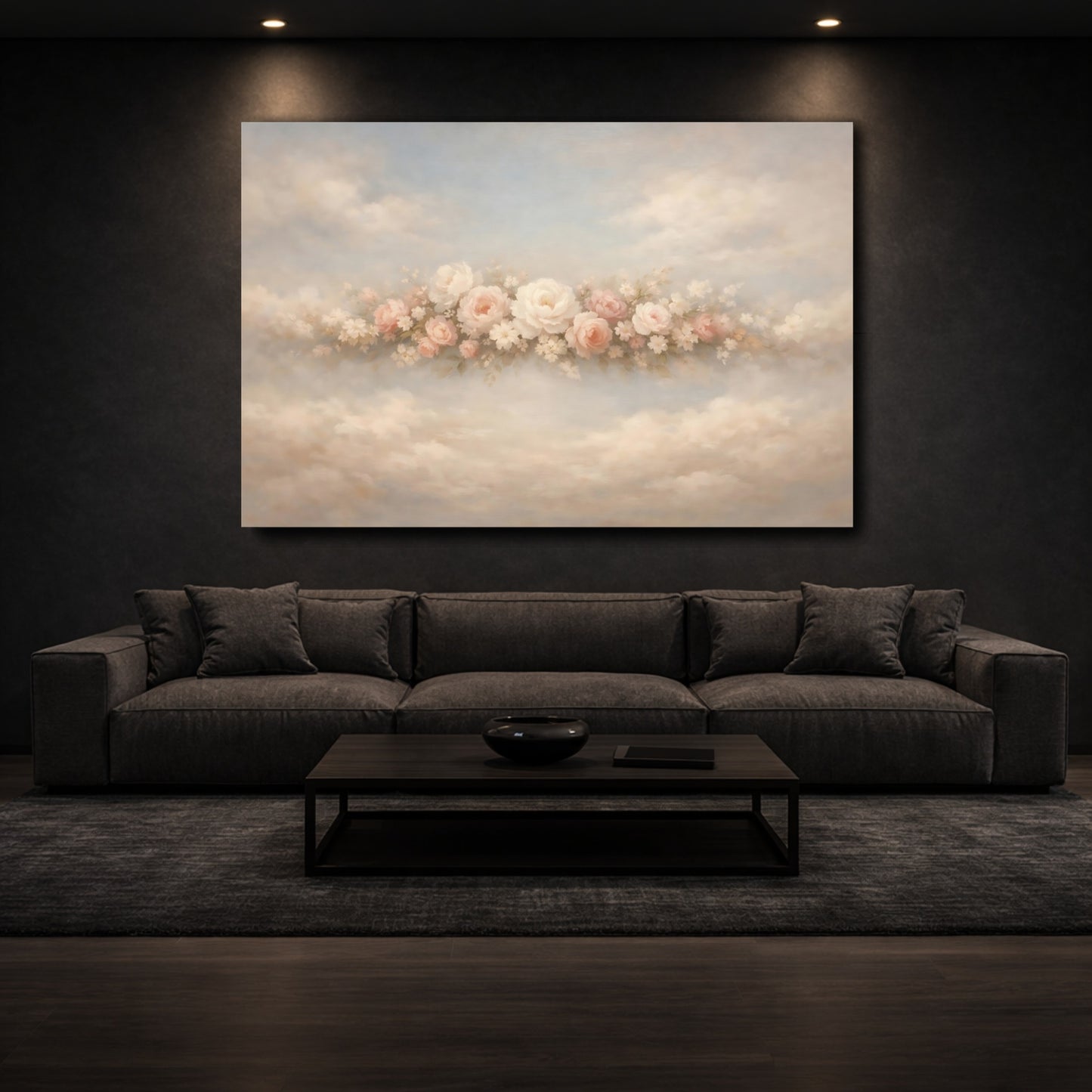 Mockup 2. Floral Pink Roses Pink Pastel Floral shown as stretched canvas wall art