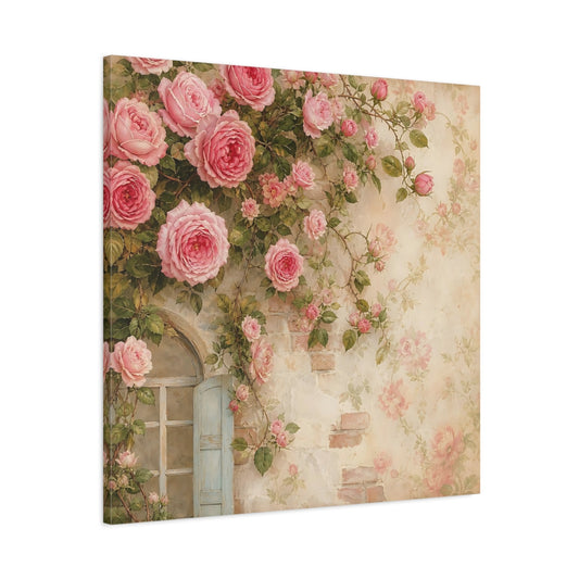 Main Mockup. Floral Pink Roses Pink Rose Wall shown as stretched canvas wall art