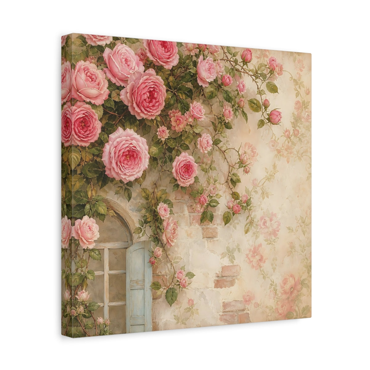 Side Mockup 7. Floral Pink Roses Pink Rose Wall shown as stretched canvas wall art