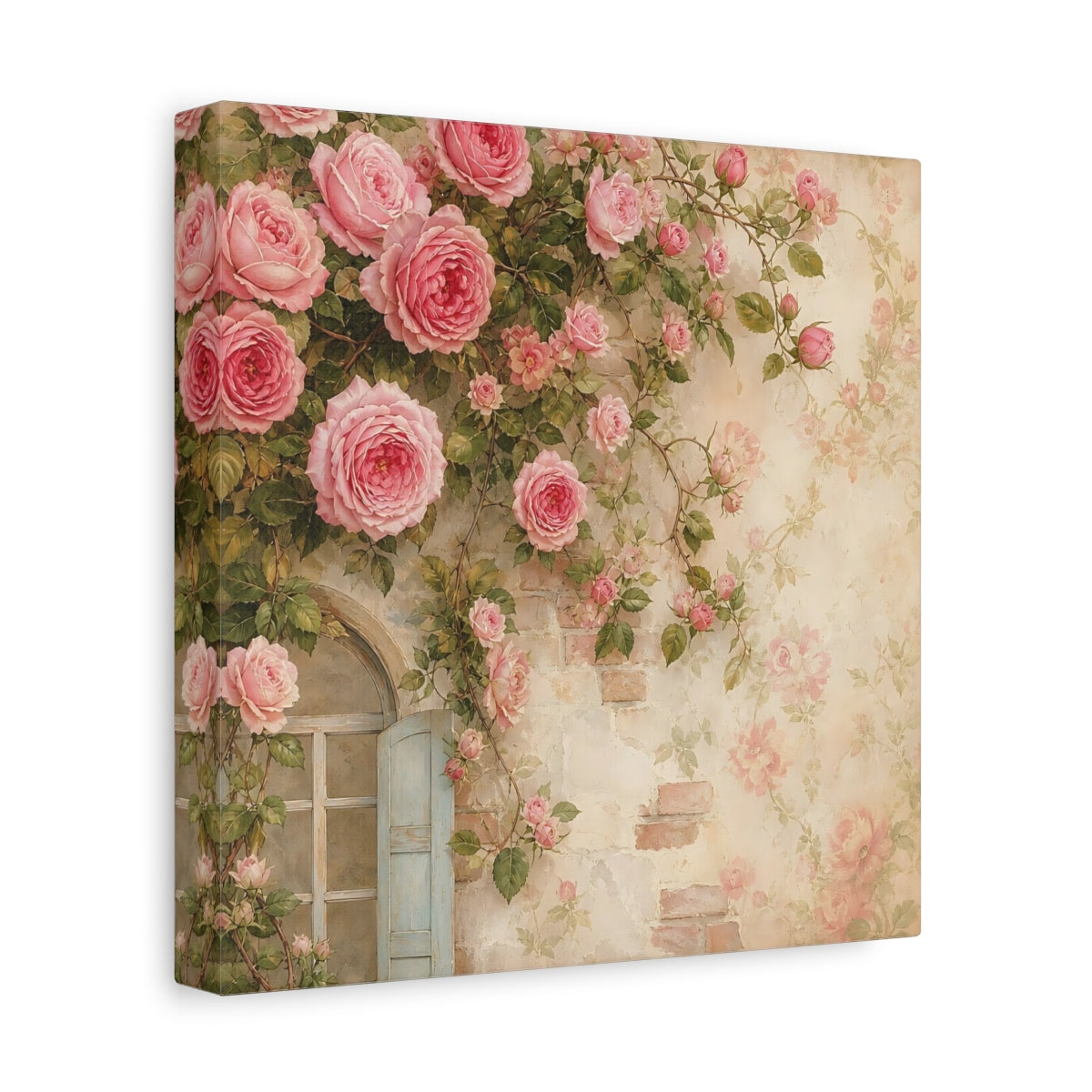 Side Mockup 9. Floral Pink Roses Pink Rose Wall shown as stretched canvas wall art