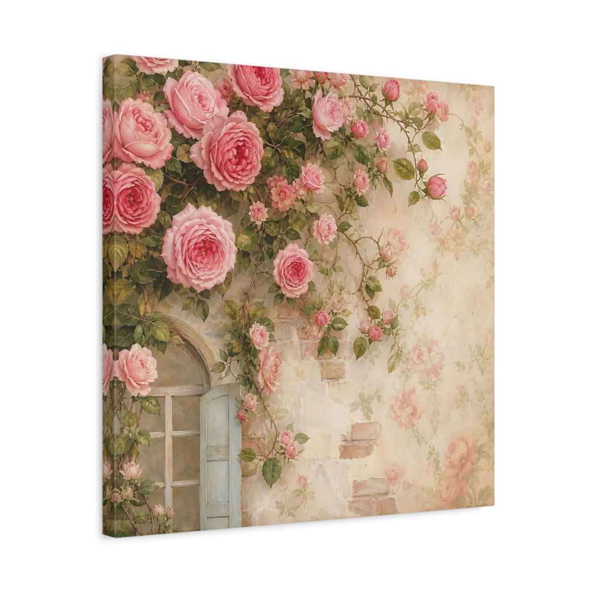 Side Mockup 5. Floral Pink Roses Pink Rose Wall shown as stretched canvas wall art