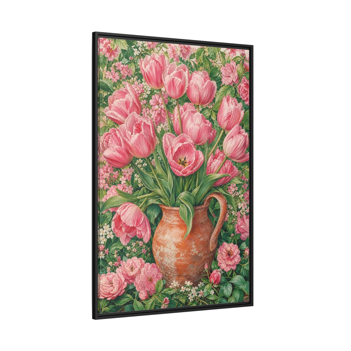 Side Mockup 12. Floral Pink Tulips Pink Floral shown as framed canvas print
