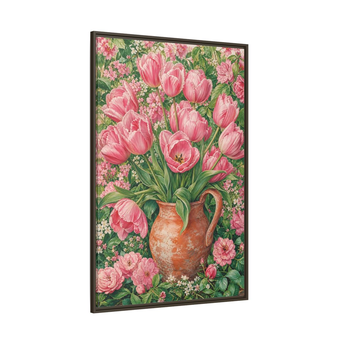 Side Mockup 8. Floral Pink Tulips Pink Floral shown as framed canvas print
