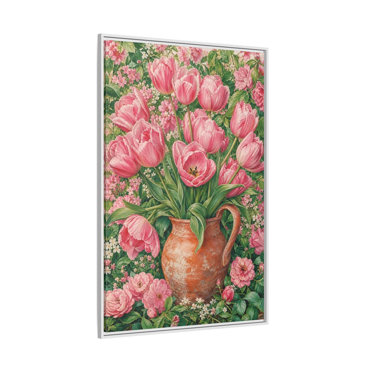 Side Mockup 7. Floral Pink Tulips Pink Floral shown as framed canvas print