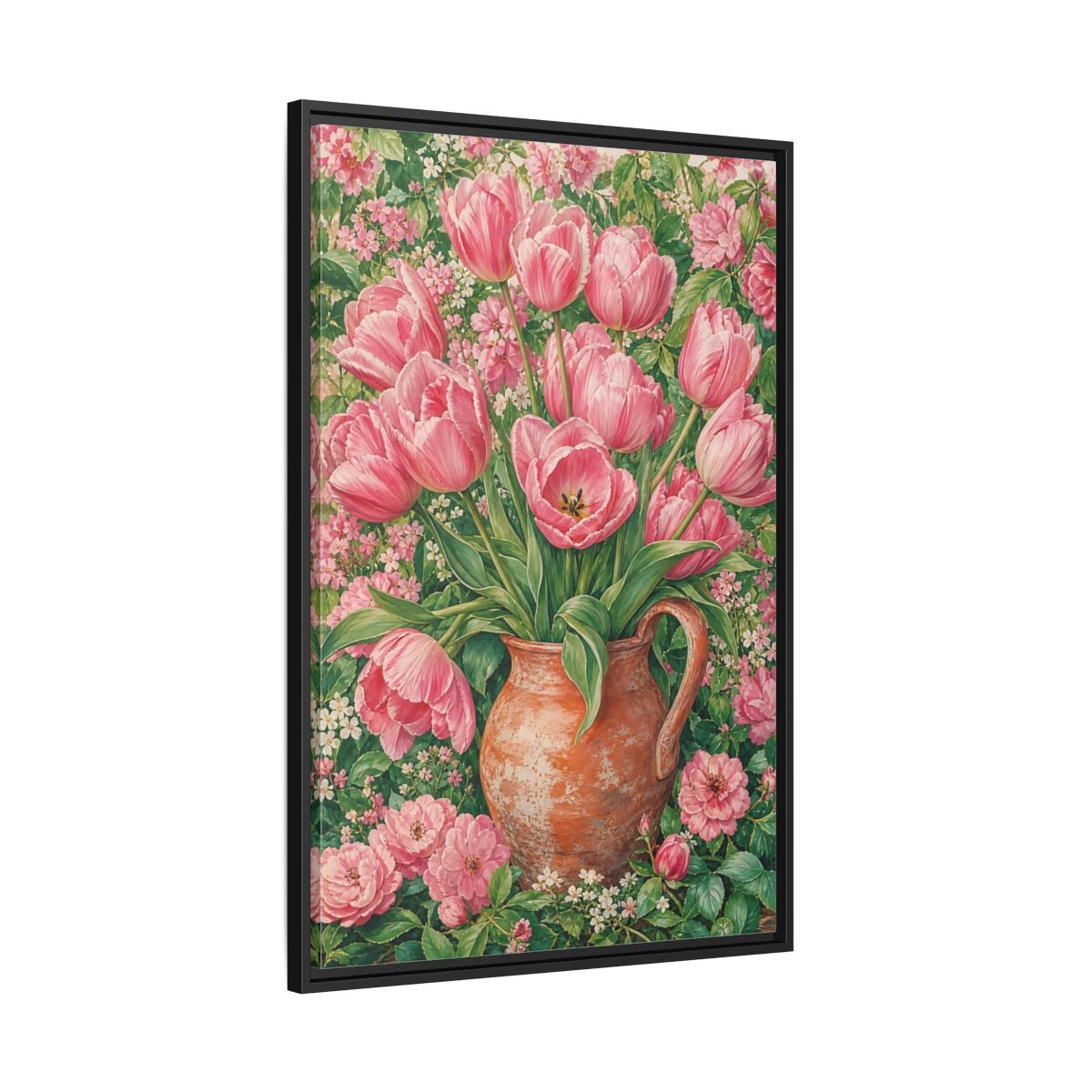Side Mockup 13. Floral Pink Tulips Pink Floral shown as framed canvas print